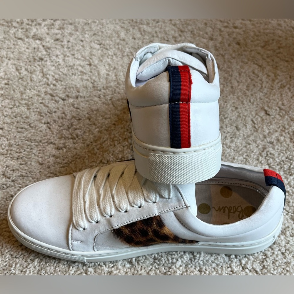 BODEN Womens Size 38 Leopard Calf Hair Classic White Leather Sneakers Shoes